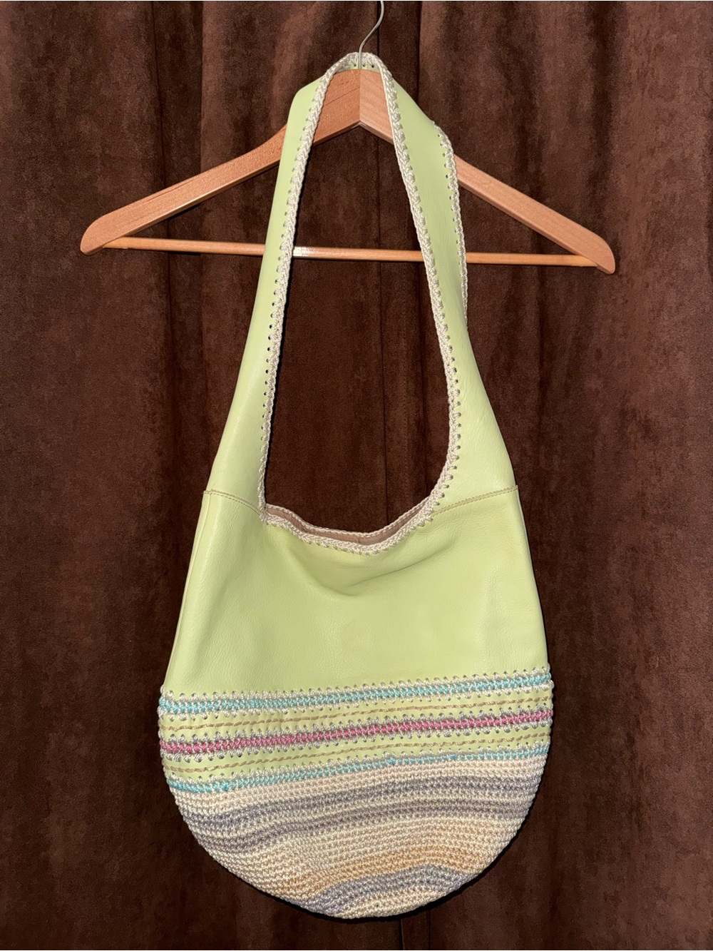 The Sak Lime Green Crochet-Trim Shoulder Bag